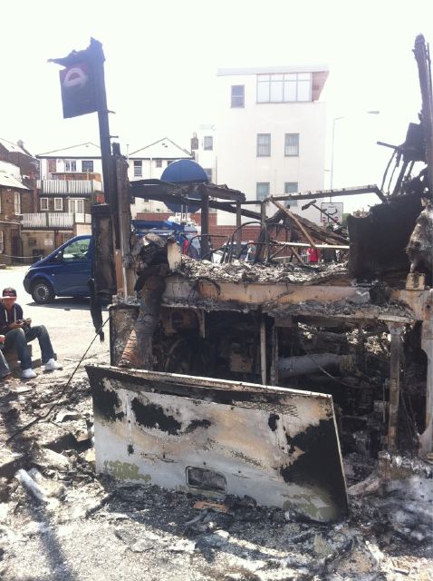 Burnt out London Bus, Croydon, London
